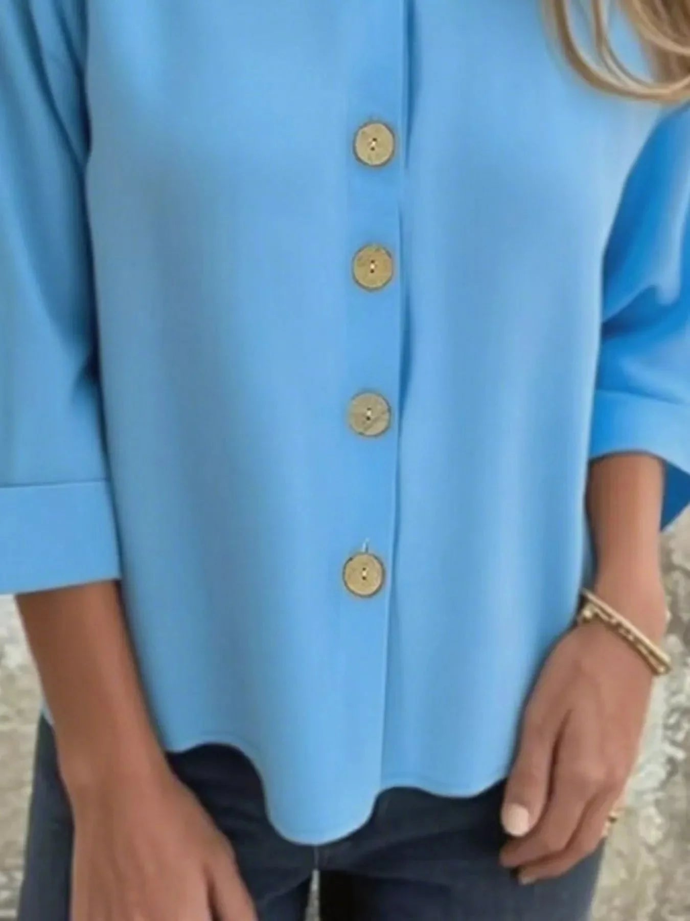 Button-Front 3/4 Sleeve Plus Size Casual Top
