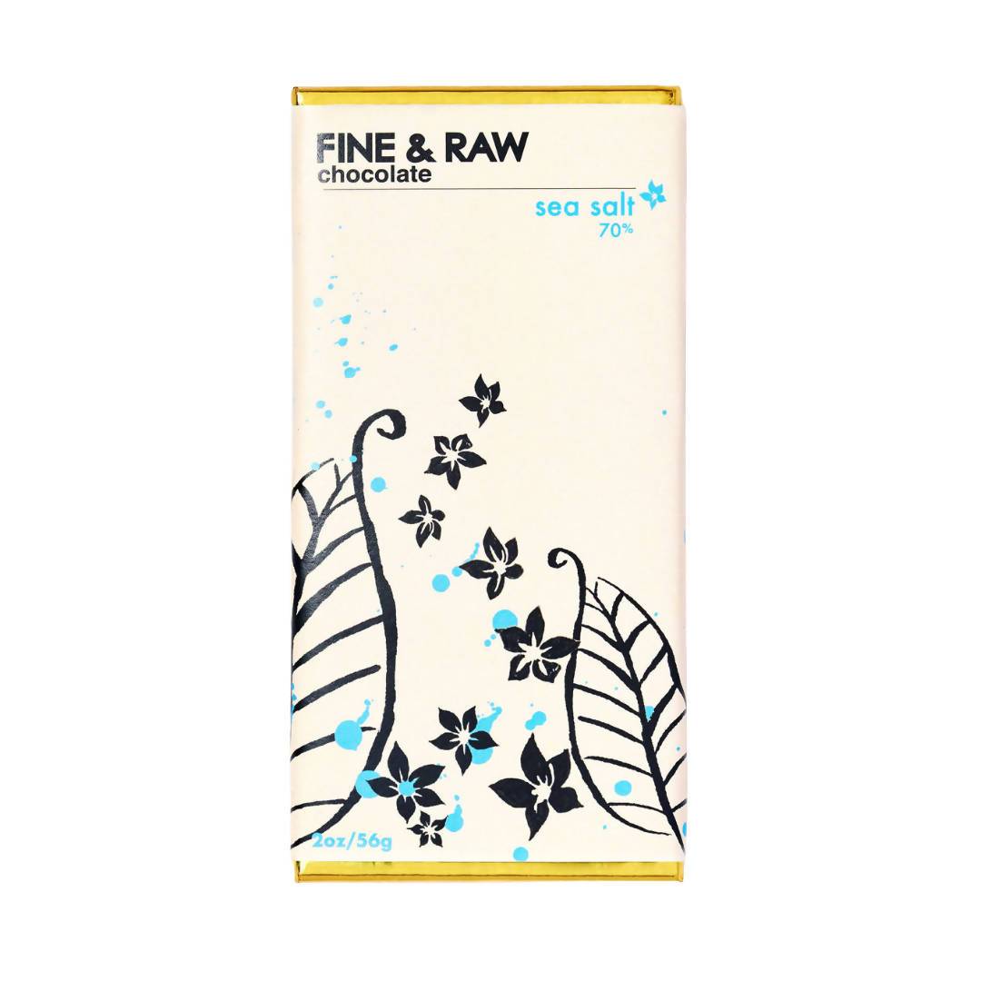 Fine and Raw Dark Chocolate with Sea Salt, (70% Cocoa / Cacao), Organic - 10 Bars x 2oz case