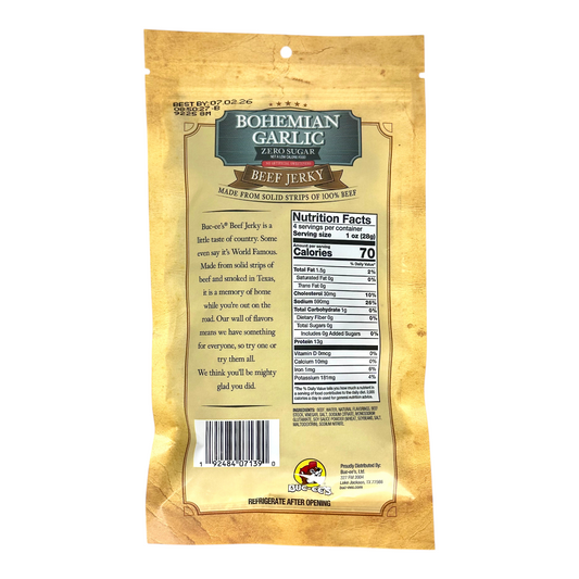 Bohemian Garlic Zero Sugar Beef Jerky