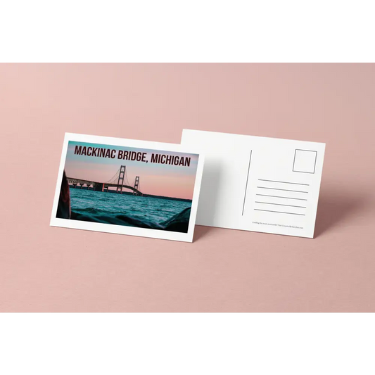 Mackinac Bridge Michigan Postcard – Scenic View Over Water – Licensed Photography with Original Design