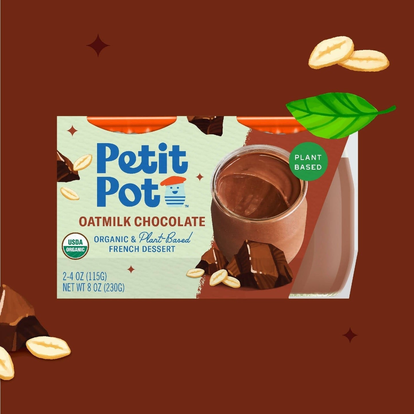 Petit Pot Oatmilk Chocolate Organic Plant-Based French Dessert Wholesale - 2-Jar Packs x 600 Packs (1/4 Pallet) case