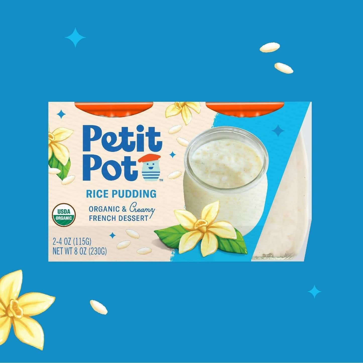 Petit Pot Rice Pudding Organic French Dessert Wholesale - 2-Jar Packs x 600 Packs (1/4 Pallet) case