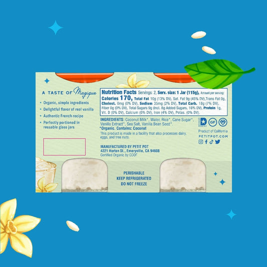 Petit Pot Rice Pudding Organic Plant-Based French Dessert Wholesale - 2-Jar Packs x 600 Packs (1/4 Pallet) case