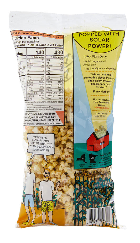 Bjorn Qorn Spicy Popcorn Bags - 12-Pack x 3oz Bags case