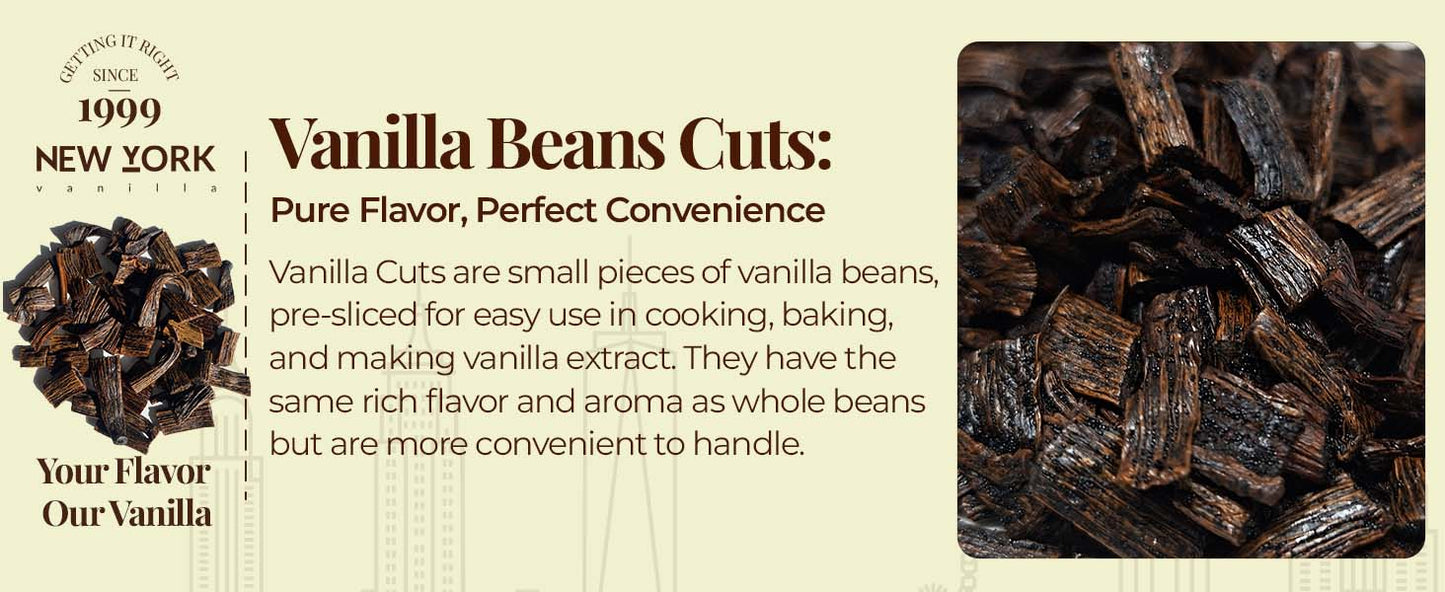 Premium Vanilla Cuts - 1 lb. From Whole Vanilla Beans Grade B | Cut and Sorted for Easy Use