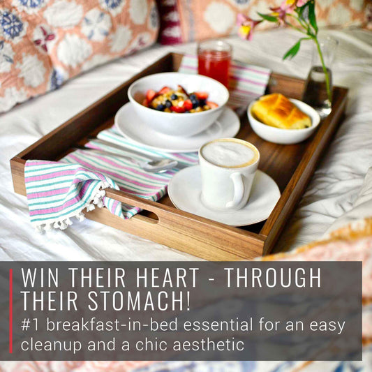 Virginia Boys Kitchens 20 x 15 Inch Rectangular Walnut Wood Serving and Coffee Table Tray with Handles