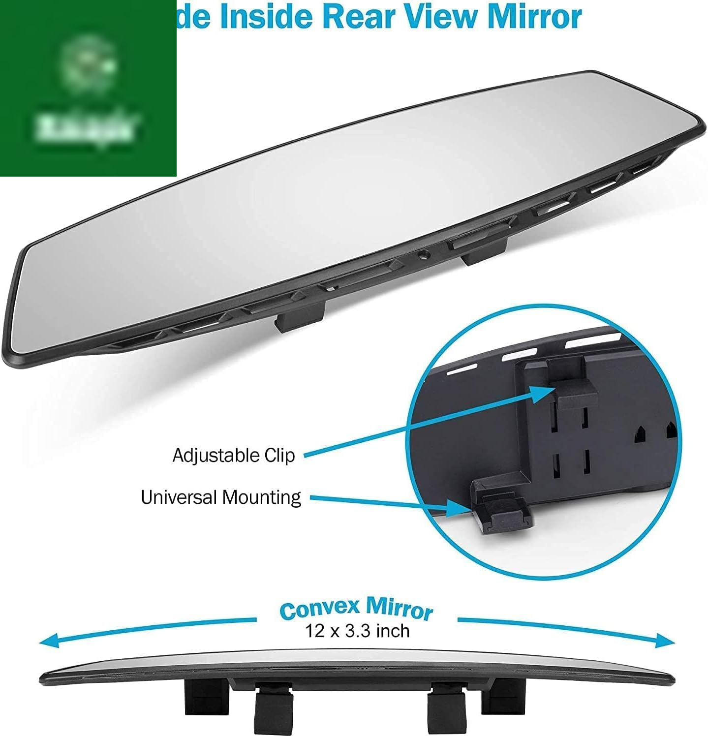 Verivue Universal Panoramic 12-Inch Rear View Mirror, Anti-Glare Wide Angle Car Mirror, Rearview Mirrors Accessory for Baby Rear-Facing, Tint Flat Mirrors for Cars and Suvs.