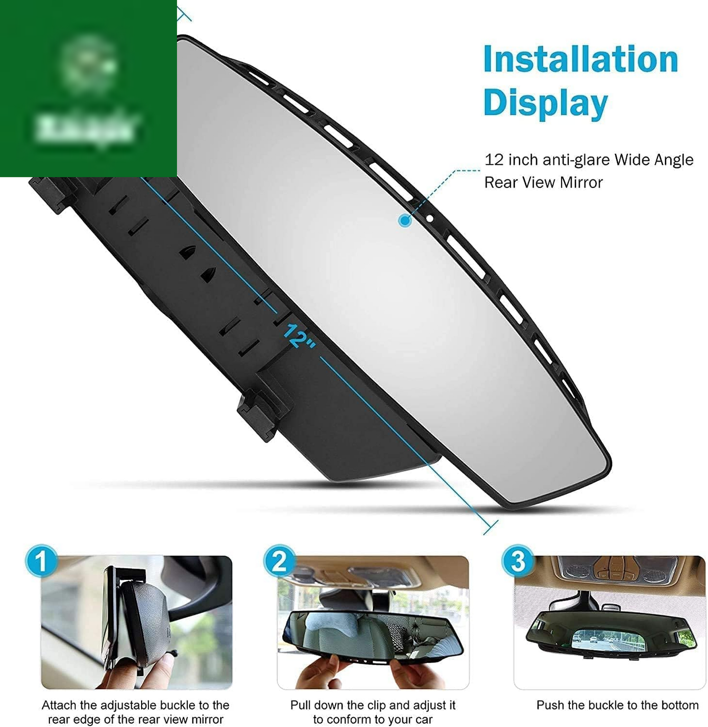 Verivue Universal Panoramic 12-Inch Rear View Mirror, Anti-Glare Wide Angle Car Mirror, Rearview Mirrors Accessory for Baby Rear-Facing, Tint Flat Mirrors for Cars and Suvs.