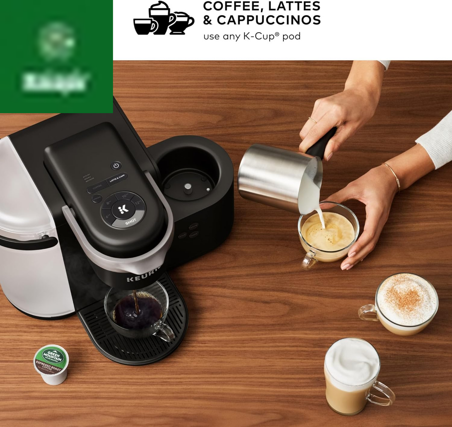 K-Cafe Single-Serve K-Cup Coffee Maker, Latte Maker and Cappuccino Maker, Comes with Dishwasher Safe Milk Frother, Coffee Shot Capability, Compatible with All K-Cup Pods, Dark Charcoal