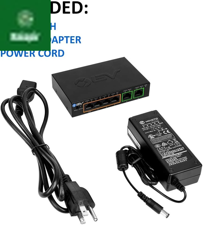 -Tech 6 Port Poe+ Switch (4 Poe+ Ports with 2 Ethernet Uplink and Extend Function) – 60W – 802.3At + 1 High Power Poe Port| Desktop Fanless Design | Plug & Play | Sturdy Metal Housing
