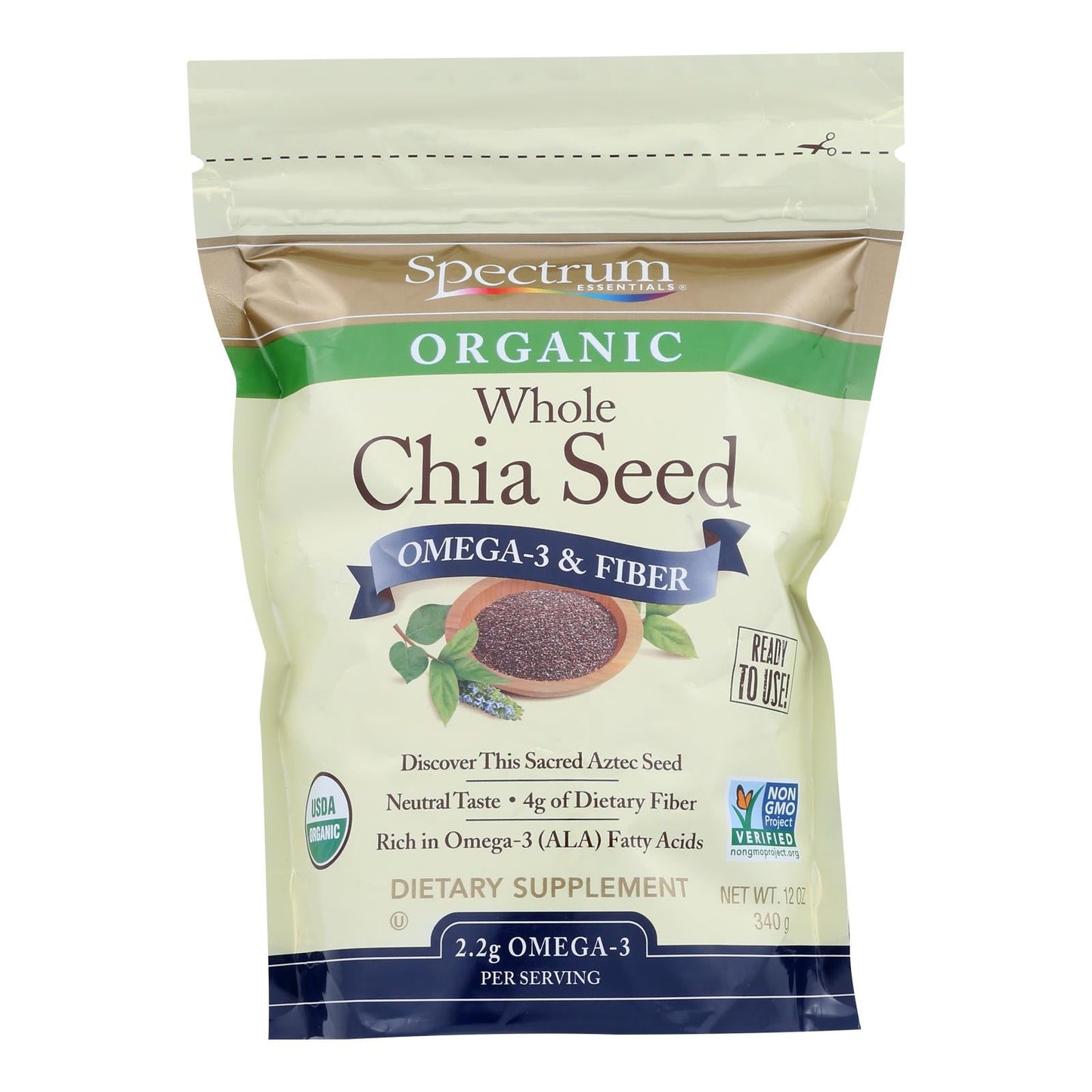 Spectrum Organic Chia Seeds - Omega-3 & Fiber, 12 Oz