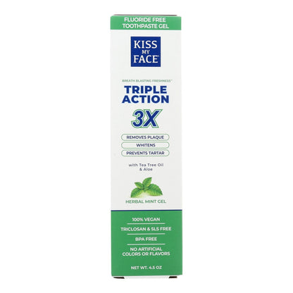 Kiss My Face Triple Action Gel Toothpaste, Fluoride-Free 4.5oz