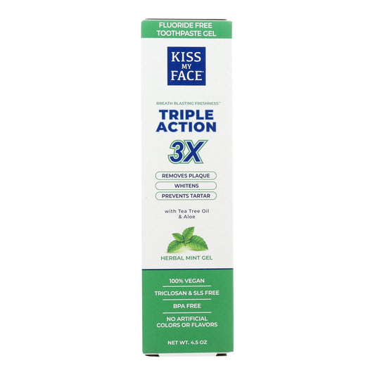 Kiss My Face Triple Action Gel Toothpaste, Fluoride-Free 4.5oz