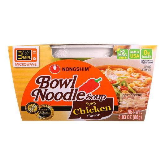 Nong Shim Spicy Chicken Bowl Noodle Soup, 3.03 Oz, 12 Pack