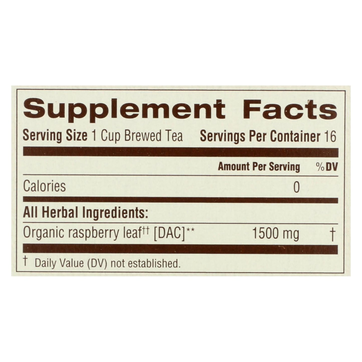 Organic Raspberry Leaf Herbal Tea - 16 Bags, Case of 6