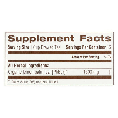 Organic Lemon Balm Herbal Tea - 6 Packs of 16 Bags