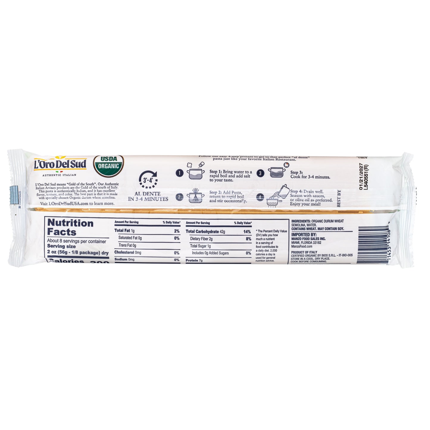 L'Oro Del Sud, Organic Capellini Pasta 20 Pack x 1 lb