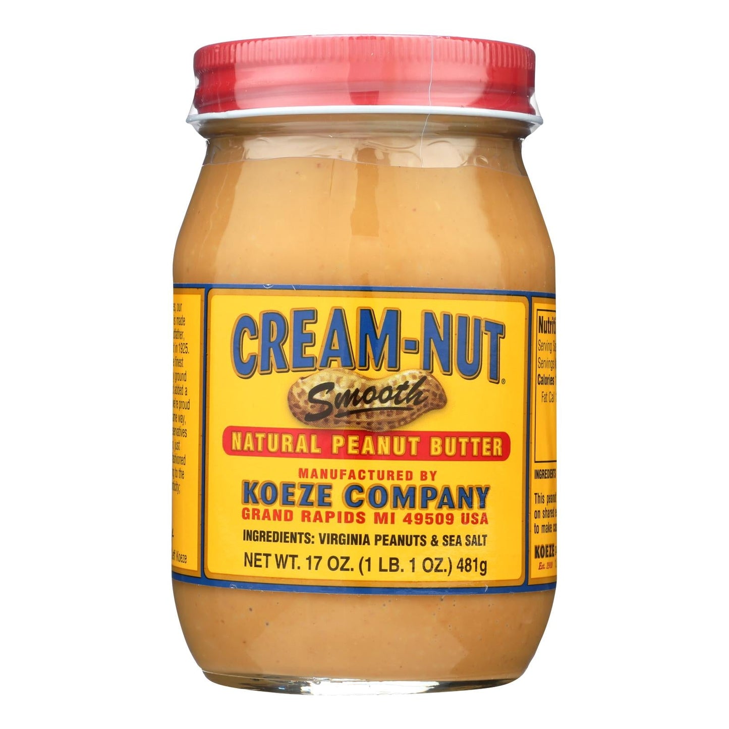 Cream Nut Smooth Natural Peanut Butter, 17 oz, 6-Pack