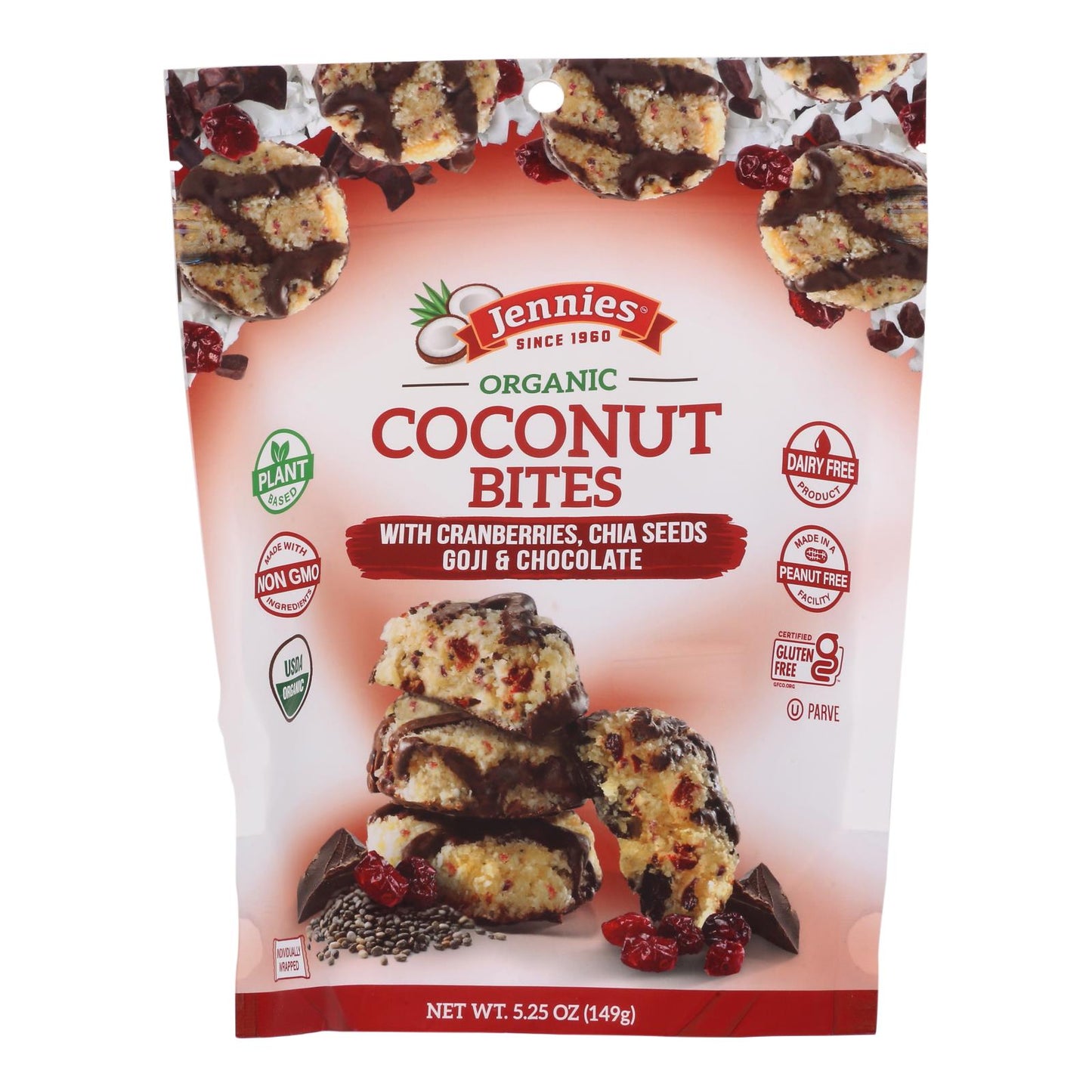 Jennies Organic Cranberry Goji Coconut Bites, 6-Pack