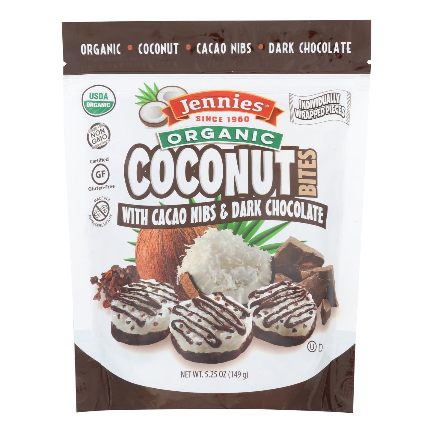 Jennies Organic Cacao Coconut Bites, 6 Pack, 5.25 Oz