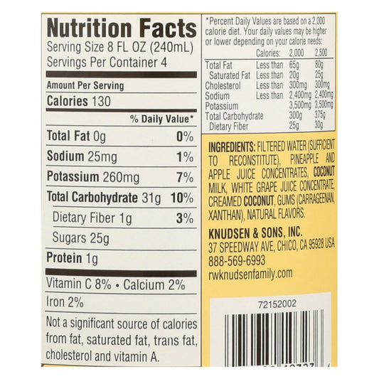 Rw Knudsen Pineapple Coconut Juice  - Case of 6 - 32 FZ