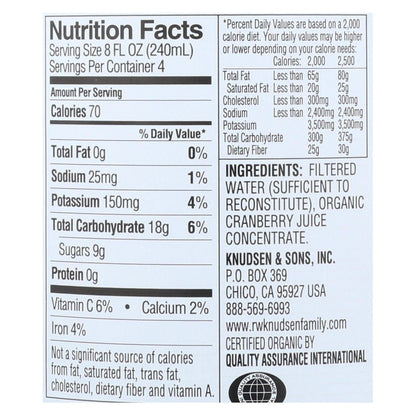R.W. Knudsen Organic Just Cranberry Juice, 6-Pack, 32 fl oz