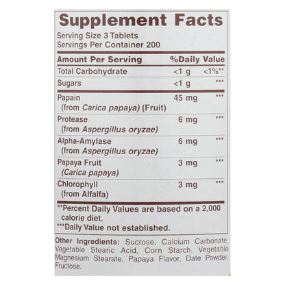 Papaya Enzyme with Chlorophyll - 600 Chewable Tablets