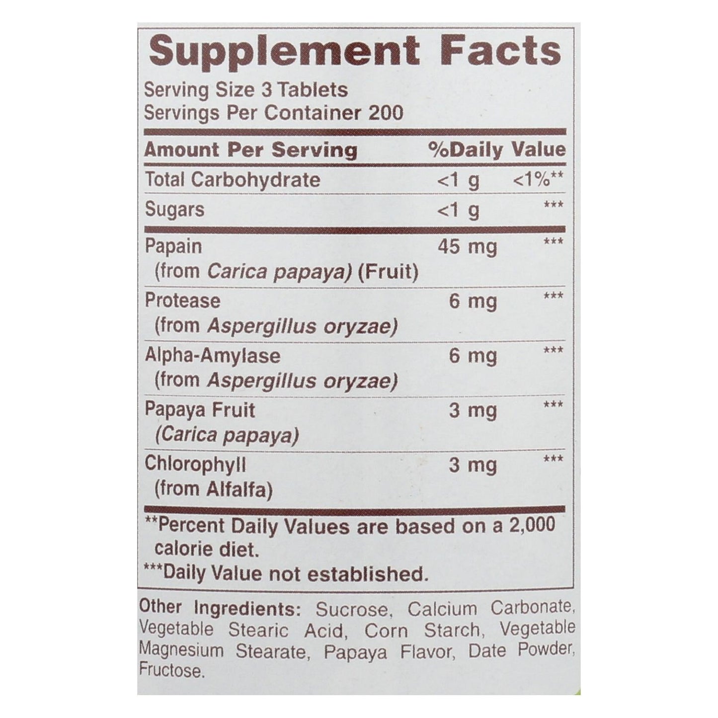 Papaya Enzyme with Chlorophyll - 600 Chewable Tablets