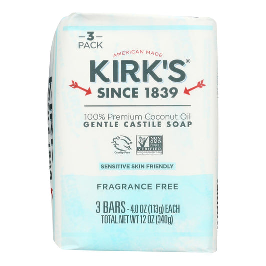 Kirk's Coco Castile Soap Bar, Fragrance-Free, 3 Pack
