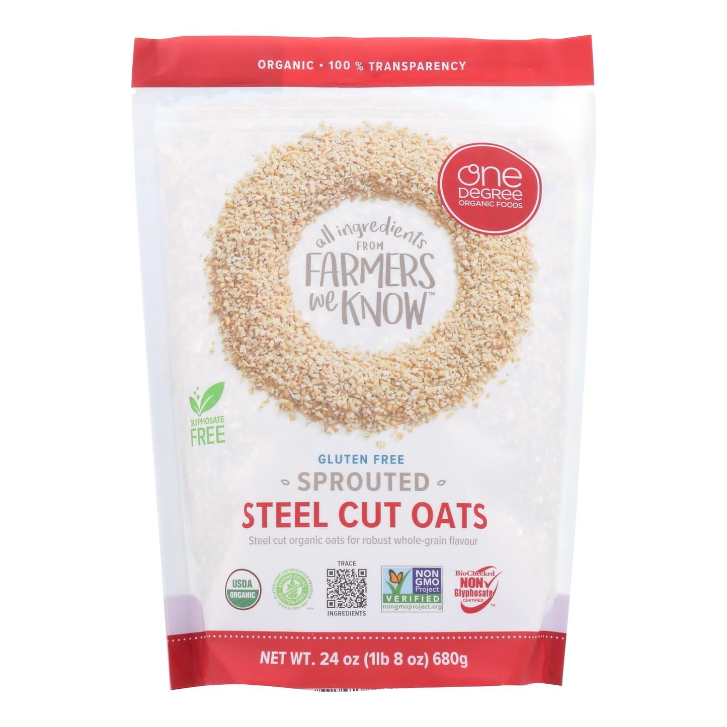 One Degree Organic Sprouted Steel Cut Oats, 4 Pack - 24 Oz