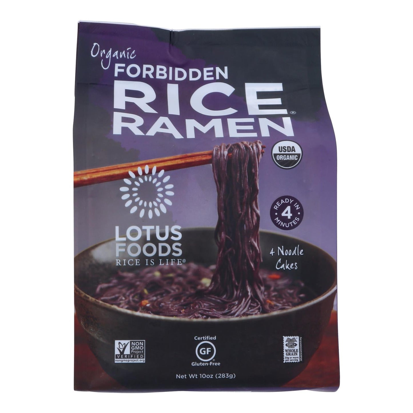 Organic Lotus Forbidden Rice Ramen, 4 Cakes, 10oz, Case of 6