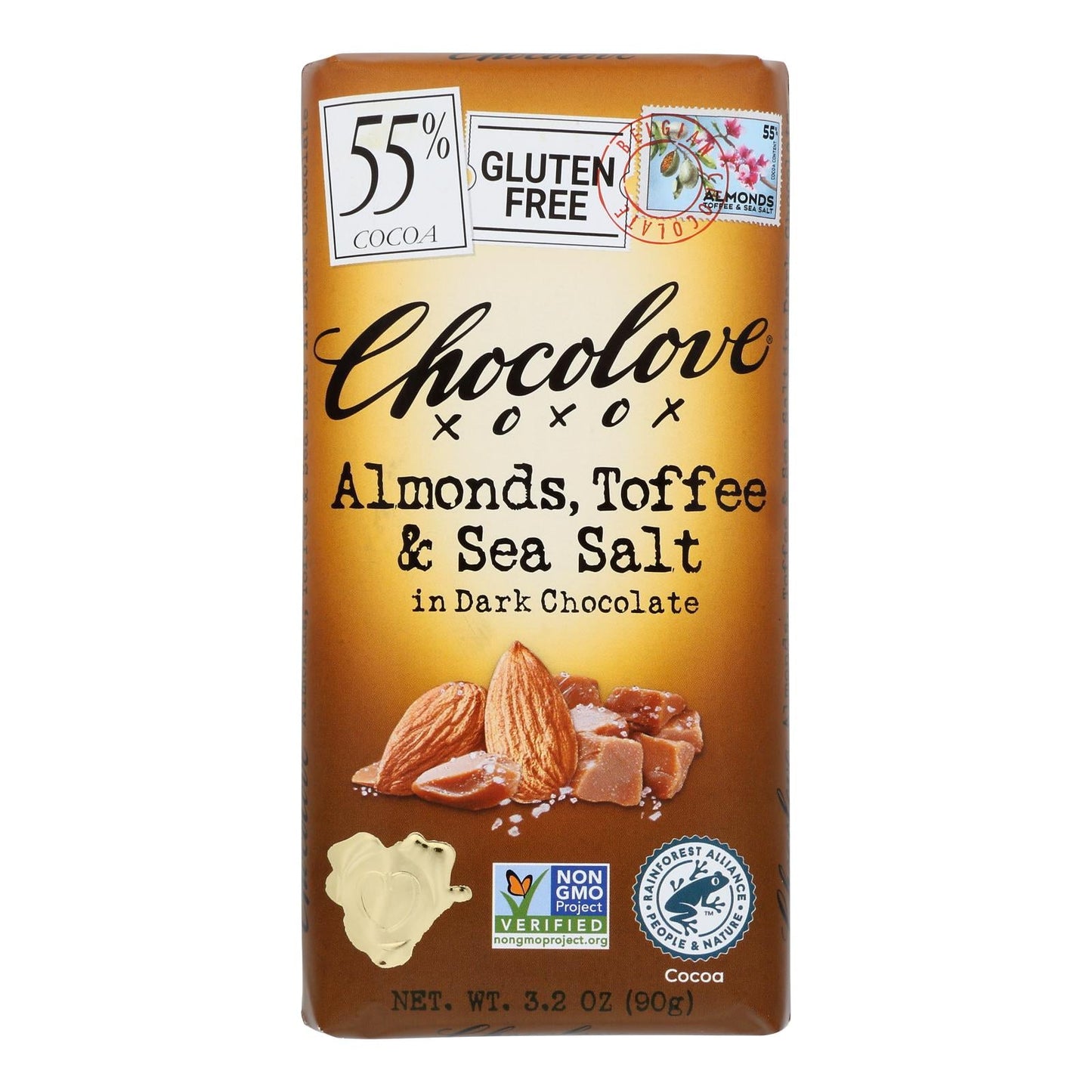 Chocolove Almond Toffee Sea Salt Dark Chocolate, 12-Pack