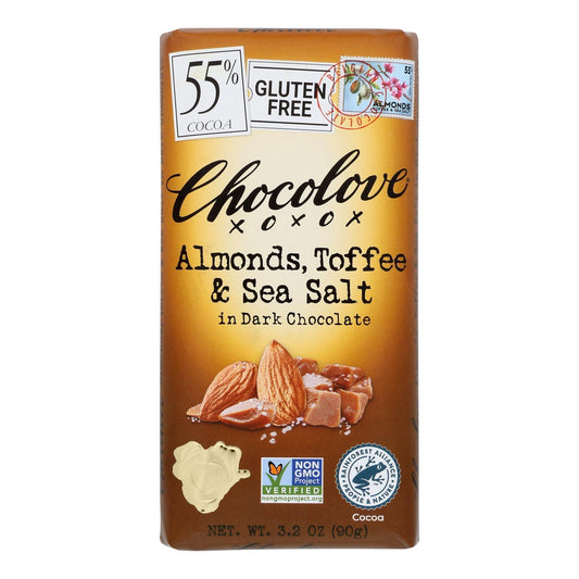 Chocolove Almond Toffee Sea Salt Dark Chocolate, 12-Pack