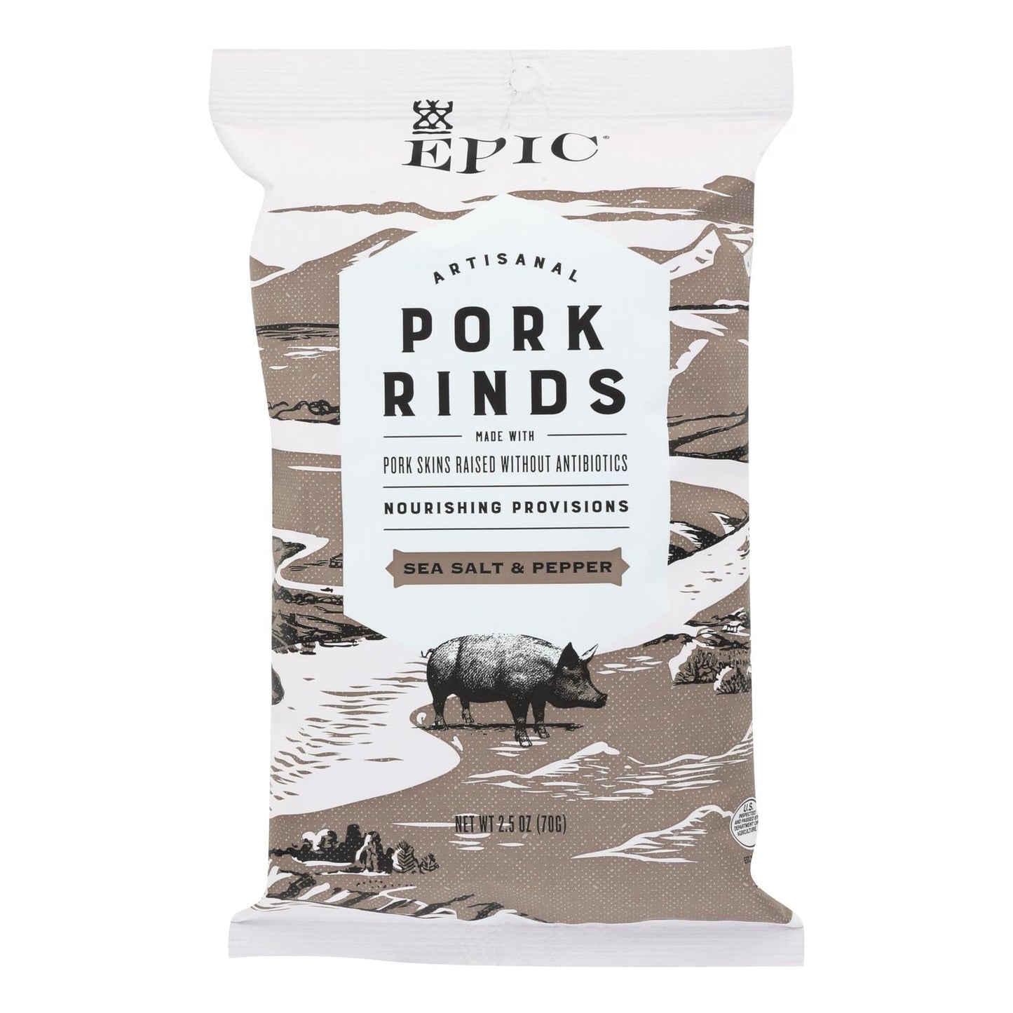 Epic Sea Salt & Pepper Pork Rinds, Case of 12, 2.5 Oz Each