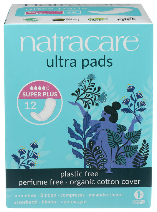 Natracare Ultra Pads Super Plus, Organic Cotton, 12 Pack