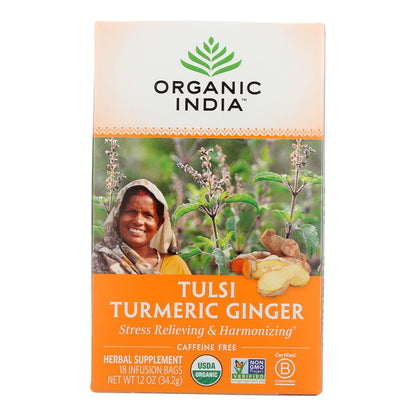 Organic India Tulsi Turmeric Ginger Tea, 18 Bags, 6-Pack