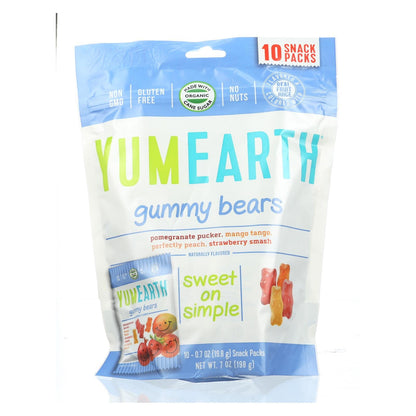 Yummy Earth Organic Gummy Bears, Snack Pack, 12x10 Count