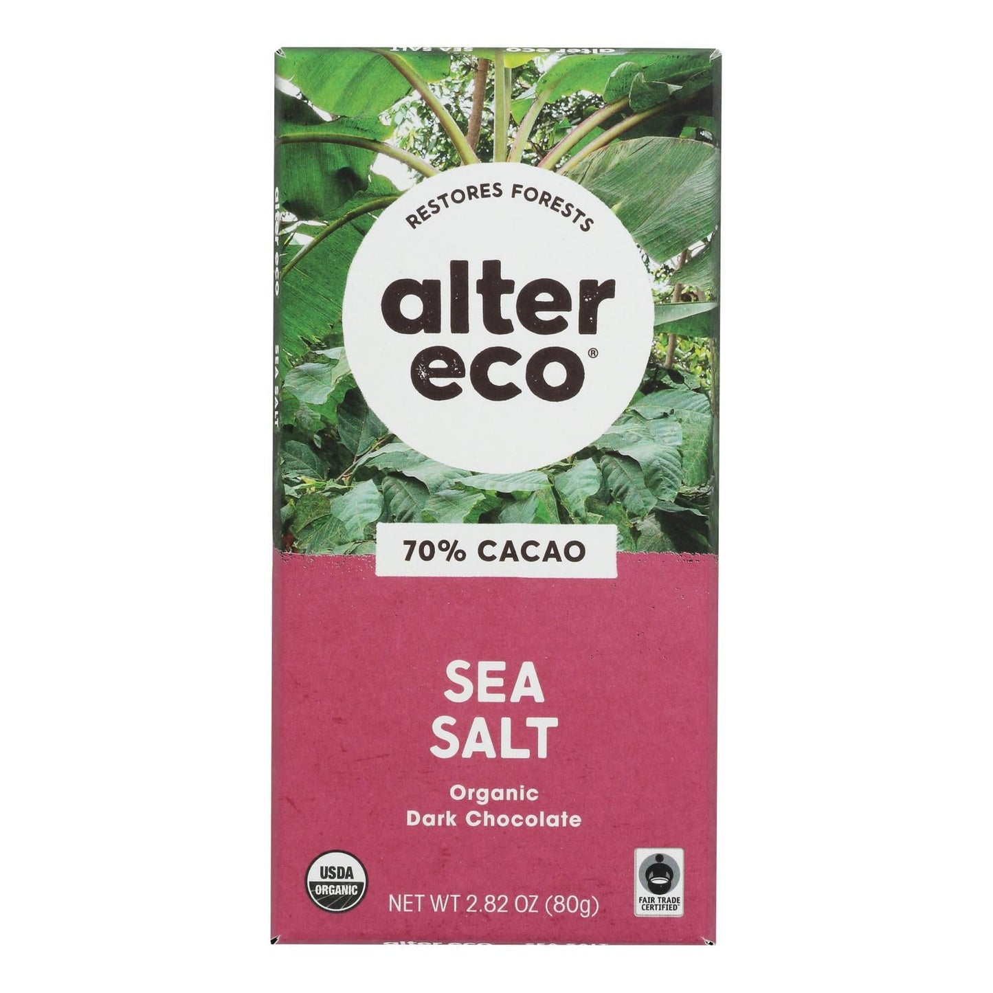 Alter Eco Organic Dark Sea Salt Chocolate Bar, 2.82oz, 12 Pack