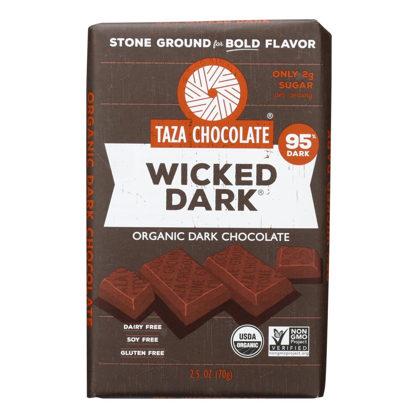 Taza Organic Wicked Dark Chocolate Bar, 10-Pack, 2.5 oz