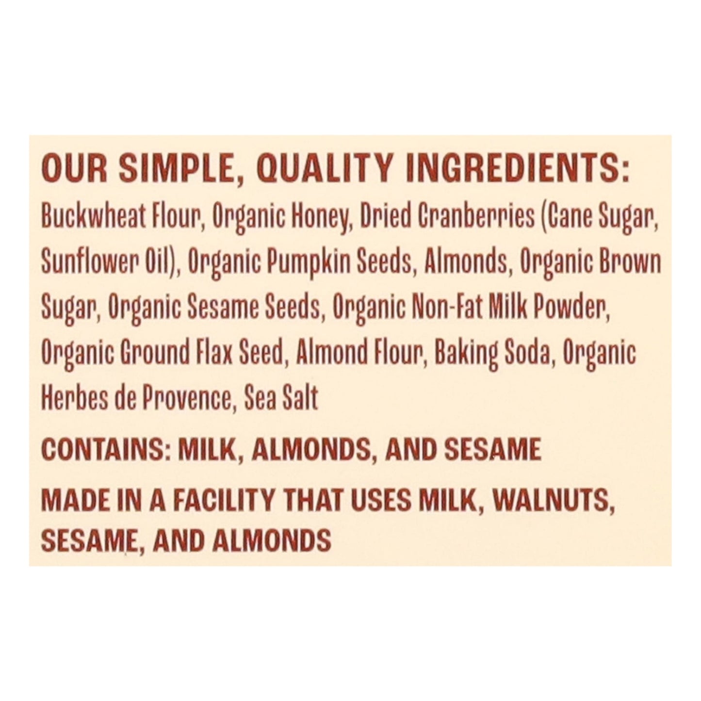 Buckwheat Cranberry Almond Crisps - Case of 10 (4 OZ)