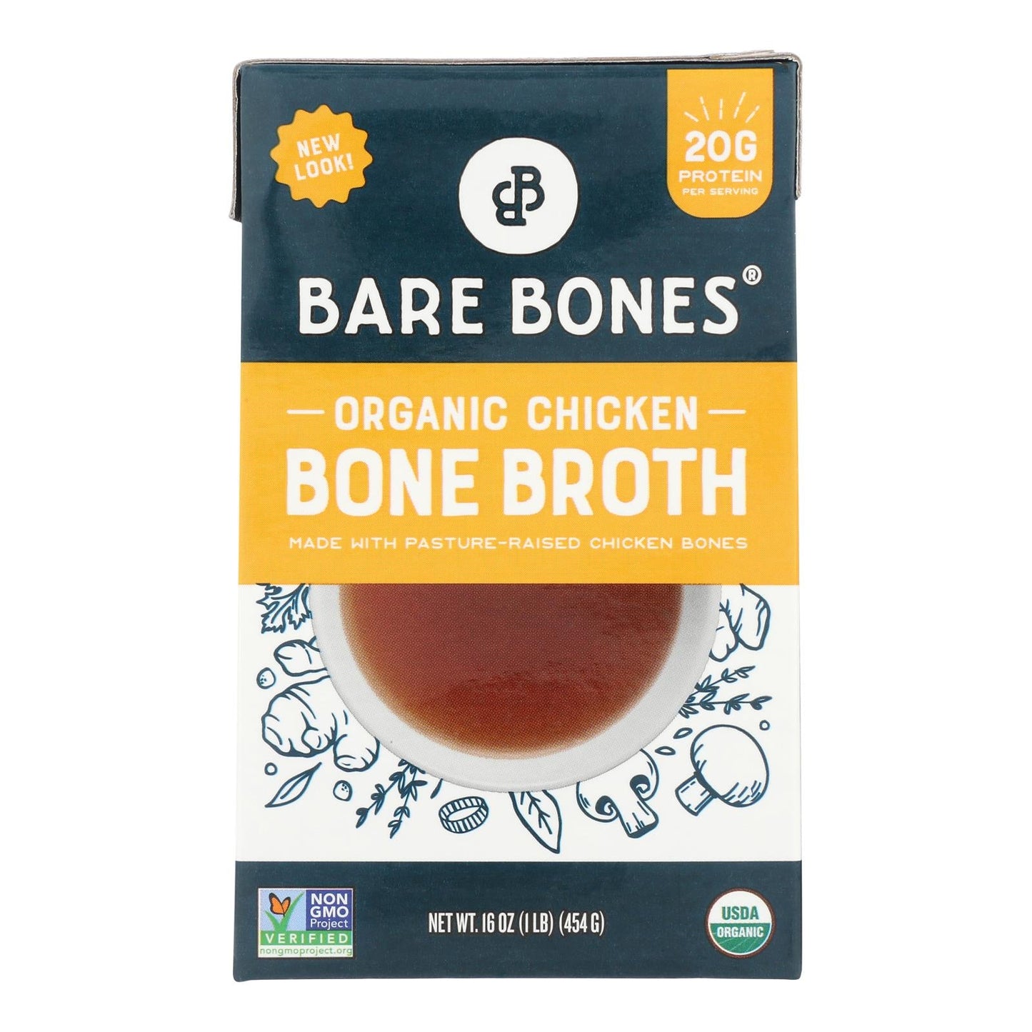 Bare Bones Organic Chicken Bone Broth - 8 Pack, 16 oz Each