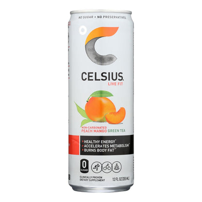 Celsius Peach Mango Green Tea - 12 Pack, 12 oz Each