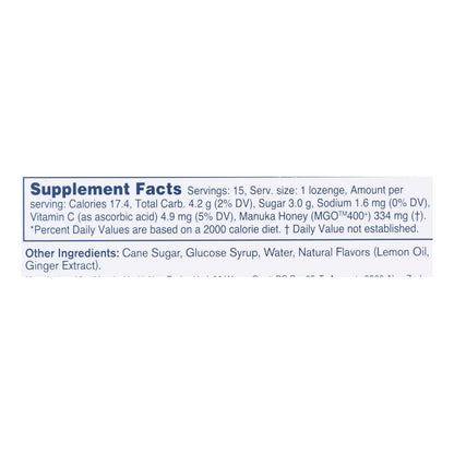 Manuka Health MGO 400+ Honey Lemon Ginger Lozenges 15 Ct