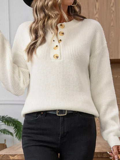 Button Detail Long Sleeve Sweater