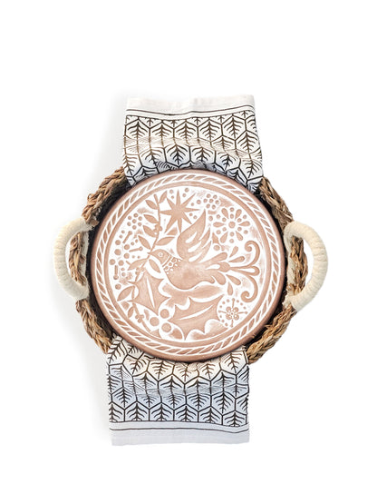 KORISSA Bread Warmer & Basket Gift Set with Tea Towel - Bird Round