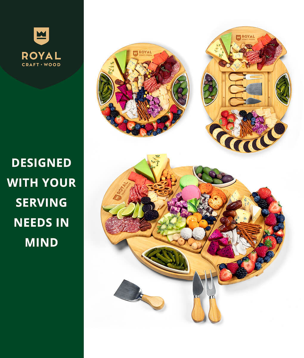 Royal Craft Wood Rotating Cheese Board With Knives