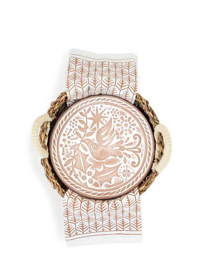 KORISSA Bread Warmer & Basket Gift Set with Tea Towel - Bird Round