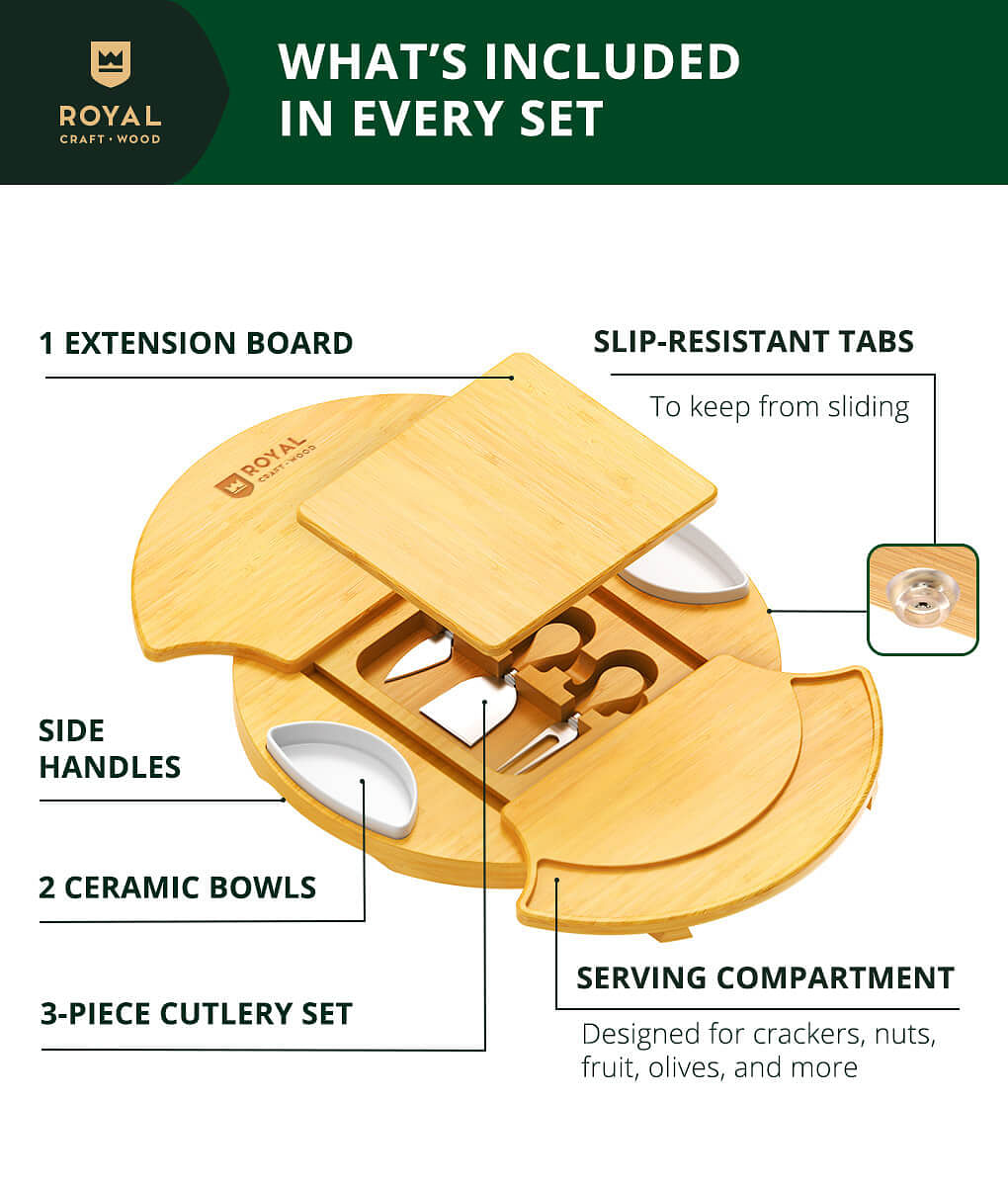 Royal Craft Wood Rotating Cheese Board With Knives