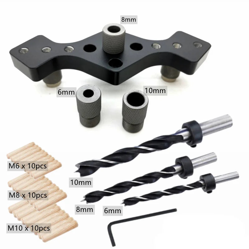 Woodworking 6/8/10Mm Vertical Pocket Hole Jig Self Centering Dowel Drill Guide Pin Fixture Sliding Drilling Punch Guide Set