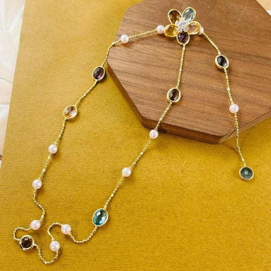 Swyii Elegant Floral Adjustable Pendant Multi Station Necklace for Women for Party, Flower Pendant, Trendy All-Match Luxury Jewelry for Gift, Mother’S Day
